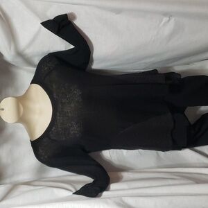 Maurice"s. Black Rounded Neckline, Long Sleeved, Unique Tulip Hemline Top Size L